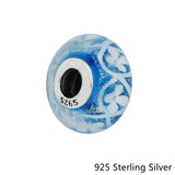 925 Silver Iridescent Charms Fit European Snake Bracelet Beads DIY Blue