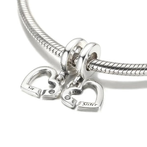 925 Silver Sister Hearts Charm Beads for Bracelets