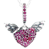 925 Silver Spinning Heart & Angel Wings Pendant Necklace