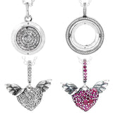 925 Silver Spinning Heart & Angel Wings Pendant Necklace