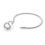 925 Silver Love Heart Charm Bracelet Sparkling Clasp Bangle