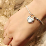 925 Silver Love Heart Charm Bracelet Sparkling Clasp Bangle