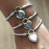 925 Silver Love Heart Charm Bracelet Sparkling Clasp Bangle