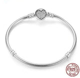925 Sterling Silver Heart Clasp Crystal Pan Bracelet Bangle