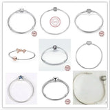 925 Sterling Silver Heart Clasp Crystal Pan Bracelet Bangle