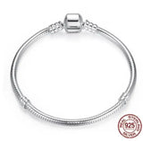 925 Sterling Silver Heart Clasp Crystal Pan Bracelet Bangle