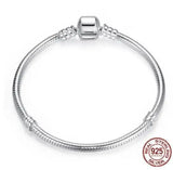 925 Sterling Silver Heart Clasp Crystal Pan Bracelet Bangle