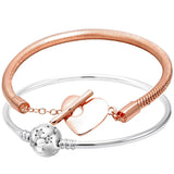 925 Silver Galaxy Rose Heart T-bar Snake Chain Bracelet