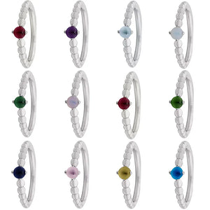 925 Sterling Silver Birthstone Beaded Crystal Rings for Women
