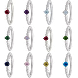 925 Sterling Silver Birthstone Beaded Crystal Rings for Women