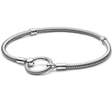 925 Silver Heart Closure Star Clasp Snake Chain Bracelet