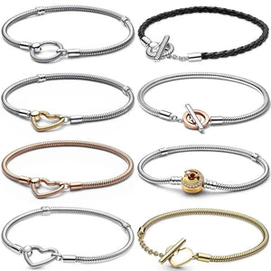 925 Silver Heart Closure Star Clasp Snake Chain Bracelet