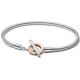 925 Silver Heart Closure Star Clasp Snake Chain Bracelet