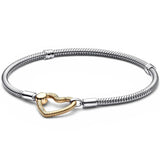 925 Silver Heart Closure Star Clasp Snake Chain Bracelet