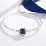 925 Sterling Silver Radiant Hearts Purple Crystal Pan Bracelet Bangle