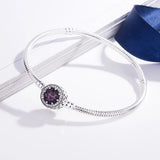925 Sterling Silver Radiant Hearts Purple Crystal Pan Bracelet Bangle