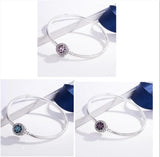 925 Sterling Silver Radiant Hearts Purple Crystal Pan Bracelet Bangle