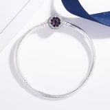 925 Sterling Silver Radiant Hearts Purple Crystal Pan Bracelet Bangle