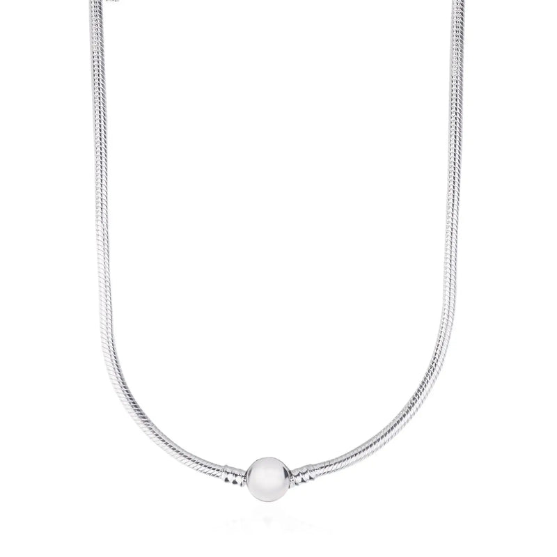 925 Sterling Silver Pan Necklace Crystal Love Heart Clasp Snake Chain