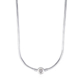 925 Sterling Silver Pan Necklace Crystal Love Heart Clasp Snake Chain