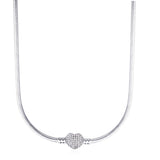 925 Sterling Silver Pan Necklace Crystal Love Heart Clasp Snake Chain