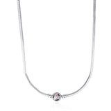 925 Sterling Silver Pan Necklace Crystal Love Heart Clasp Snake Chain