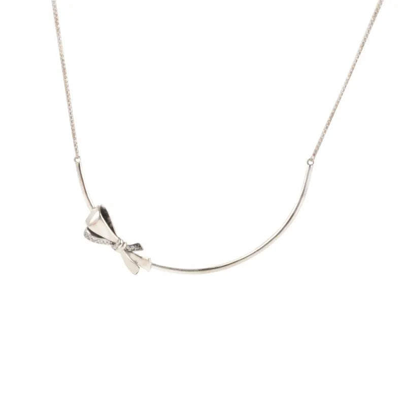 925 Silver Pan Necklace Elegant Bow Design for Wedding Party