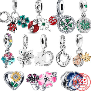 925 Sterling Silver Pav Heart-shaped Floral Pendant Charm
