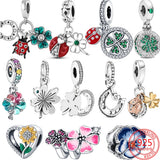 925 Sterling Silver Pav Heart-shaped Floral Pendant Charm