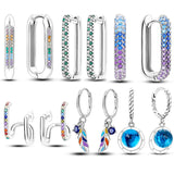 925 Silver Pave Zirconia Rainbow Earrings - Wedding Party Jewelry
