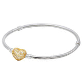 925 Silver Pave Heart Logo Clasp Snake Chain Bracelet DIY Jewelry