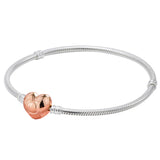 925 Silver Pave Heart Logo Clasp Snake Chain Bracelet DIY Jewelry