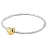925 Silver Pave Heart Logo Clasp Snake Chain Bracelet DIY Jewelry