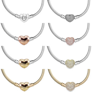 925 Silver Love Heart Clasp Chain Necklace For Women