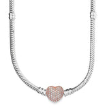 925 Silver Love Heart Clasp Chain Necklace For Women