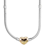925 Silver Love Heart Clasp Chain Necklace For Women