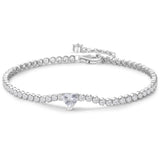 925 Silver Pink Heart Tennis Flower Petal Bracelet Charm Jewelry