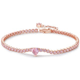 925 Silver Pink Heart Tennis Flower Petal Bracelet Charm Jewelry