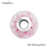 925 Silver Pink Flower Bead for Snake Bracelets DIY Jewelry Making
