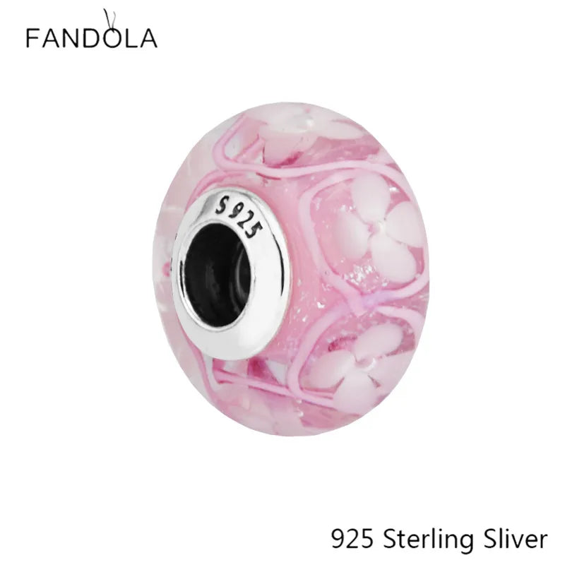 925 Silver Pink Flower Bead for Snake Bracelets DIY Jewelry Making