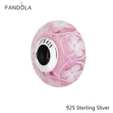 925 Silver Pink Flower Bead for Snake Bracelets DIY Jewelry Making