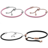 925 Sterling Silver Pink Leather Snake Bracelet with Sliding Clasp