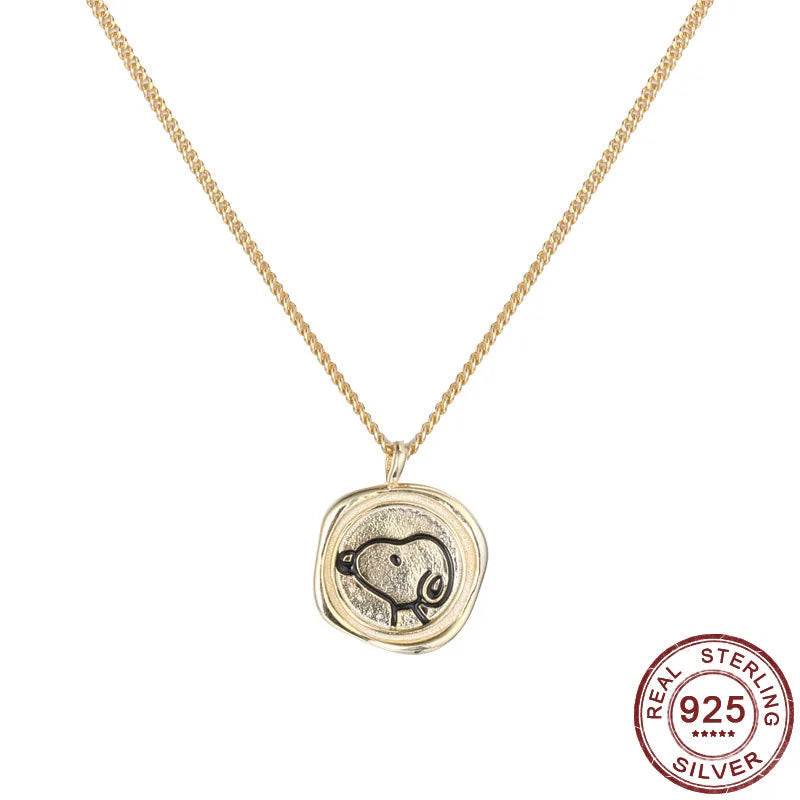925 Sterling Silver Puppy Dog Pendant Necklace Round Coin Animal Jewelry