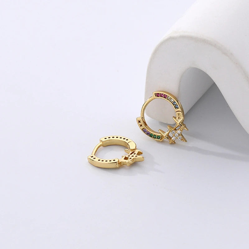 925 Silver Rainbow Zircon Stars Earrings Light Hoop Party Jewelry