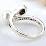 925 Silver Pearl Radiant Glow Ring Crystal Women Wedding Party Gift
