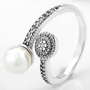925 Silver Pearl Radiant Glow Ring Crystal Women Wedding Party Gift