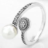 925 Silver Pearl Radiant Glow Ring Crystal Women Wedding Party Gift