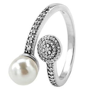 925 Silver Pearl Radiant Glow Ring Crystal Women Wedding Party Gift