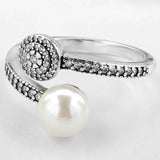 925 Silver Pearl Radiant Glow Ring Crystal Women Wedding Party Gift