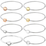 925 Silver Rose Ball Clasp Snake Chain Bracelet DIY Jewelry